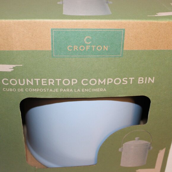 Crofton Blue Heavy Stoneware Countertop Compost Bin w/Lid and Handle New in Box - Picture 2 of 7